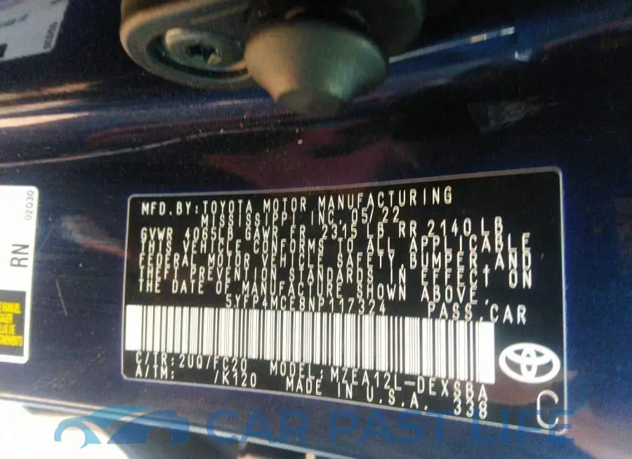 5YFP4MCE8NP117324# 9