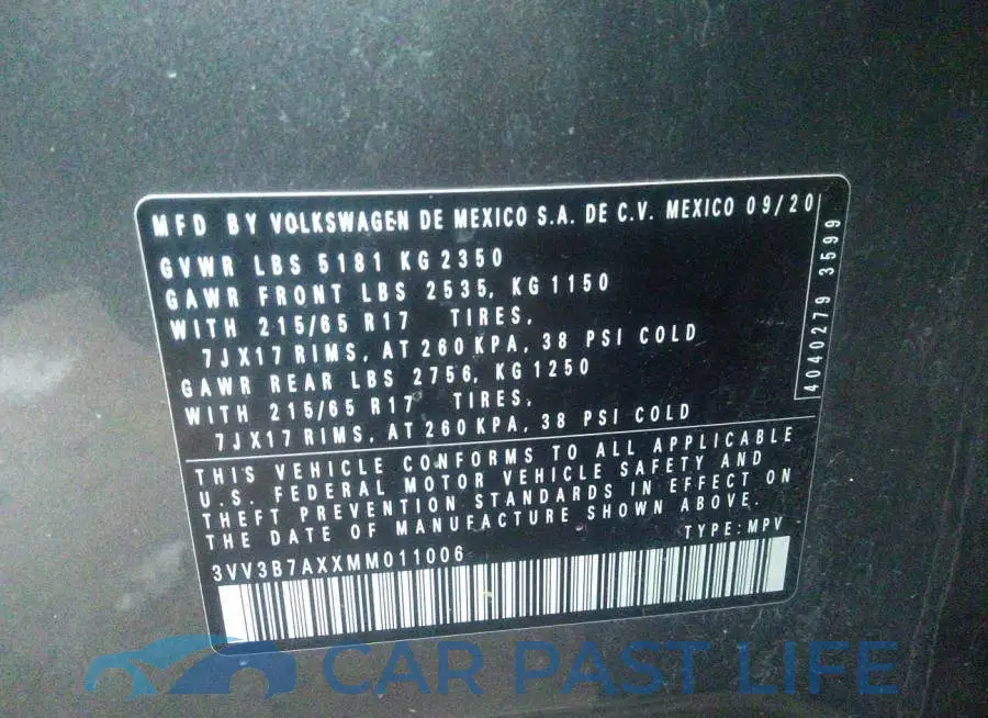 3VV3B7AXXMM011006# 9