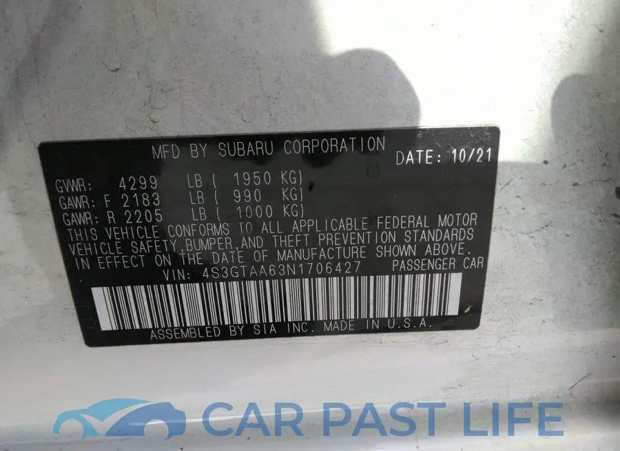 4S3GTAA63N1706427# 9