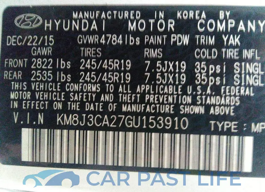KM8J3CA27GU153910# 9