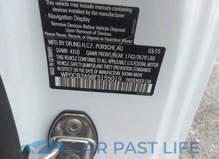 WP0CB2A98FS155019# 9