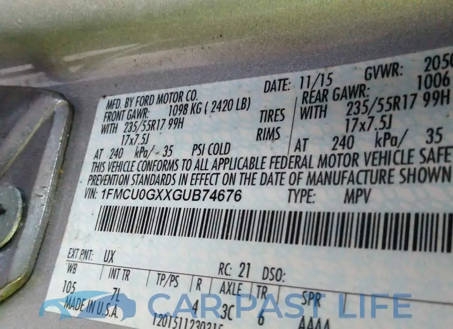 1FMCU0GXXGUB74676# 9