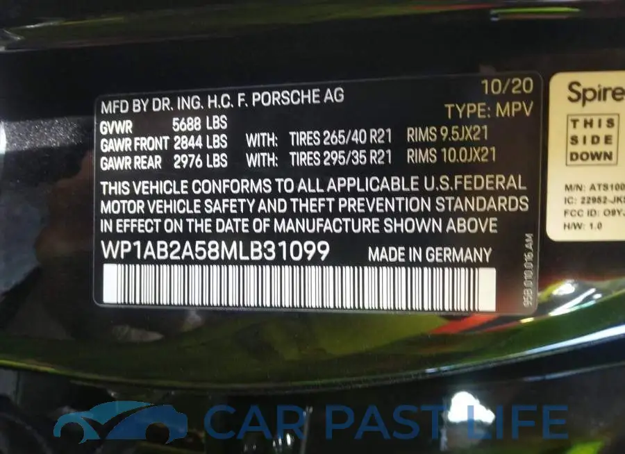 WP1AB2A58MLB31099# 9