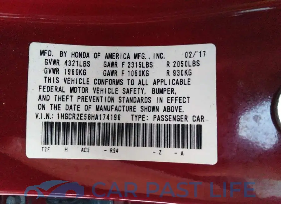 1HGCR2E58HA174196# 9