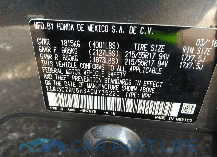 3CZRU5H34GM735220# 9