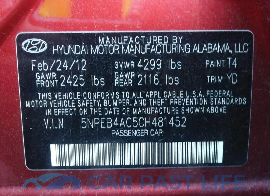 5NPEB4AC5CH481452# 9