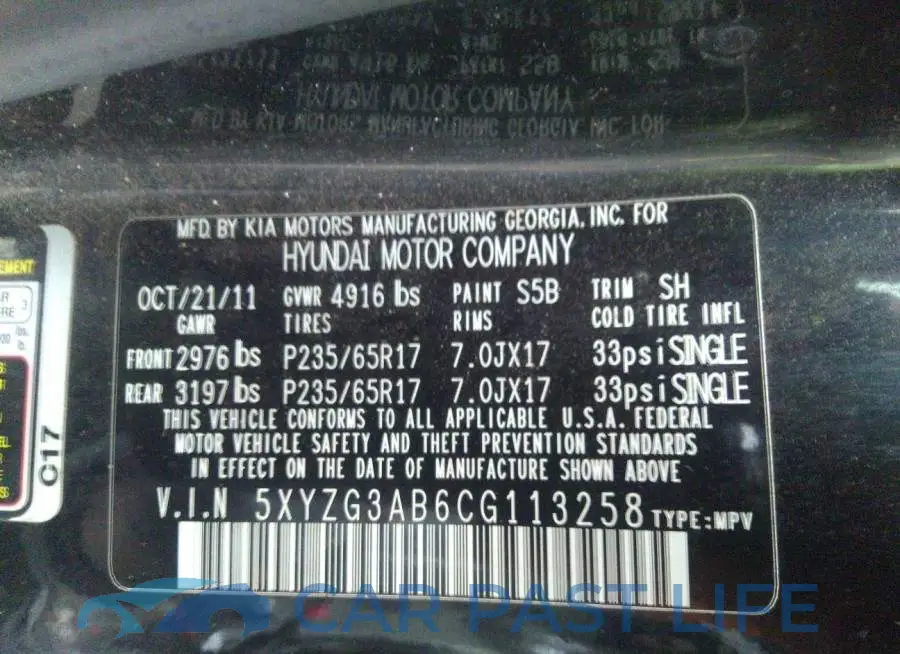 5XYZG3AB6CG113258# 9