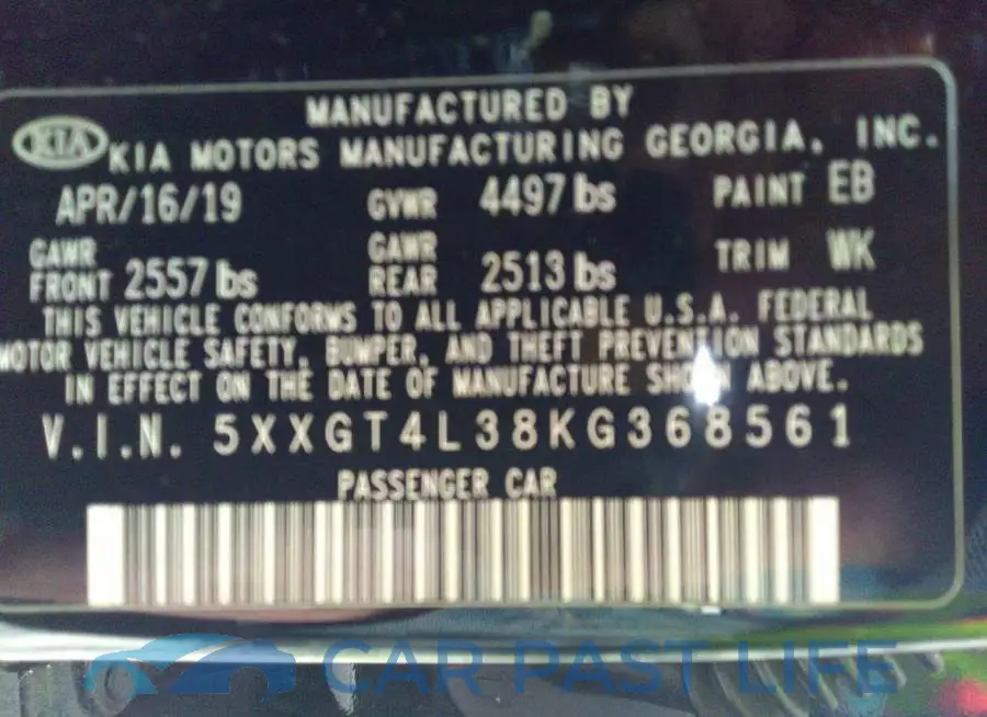 5XXGT4L38KG368561# 9