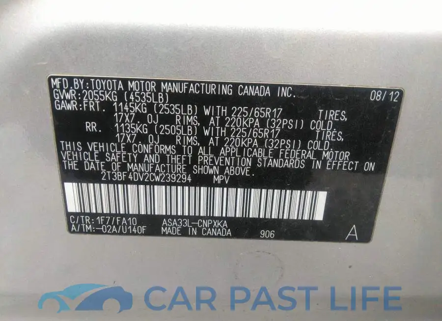 2T3BF4DV2CW239294# 9