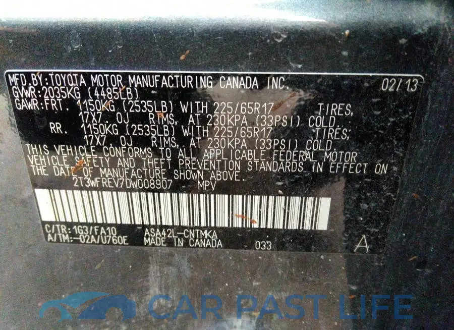 2T3WFREV7DW008907# 9