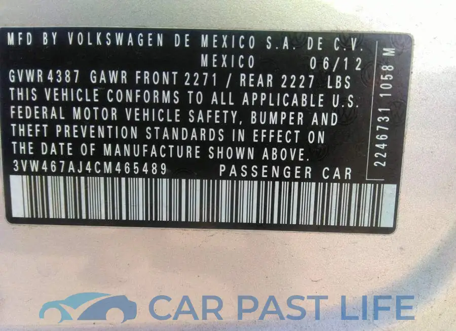 3VW467AJ4CM465489# 9