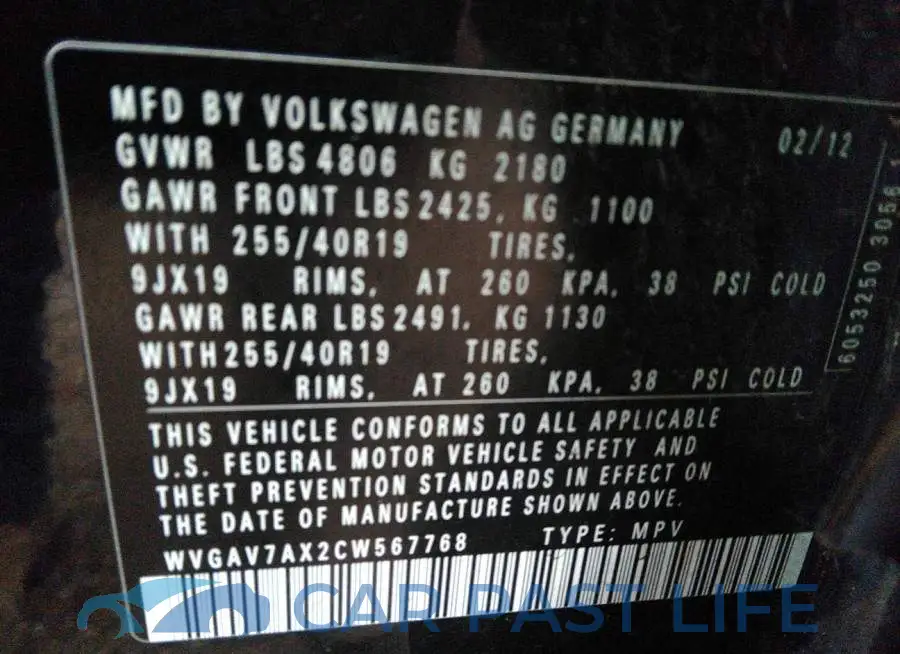 WVGAV7AX2CW567768# 9