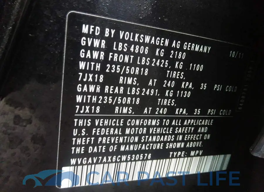 WVGAV7AX6CW530576# 9
