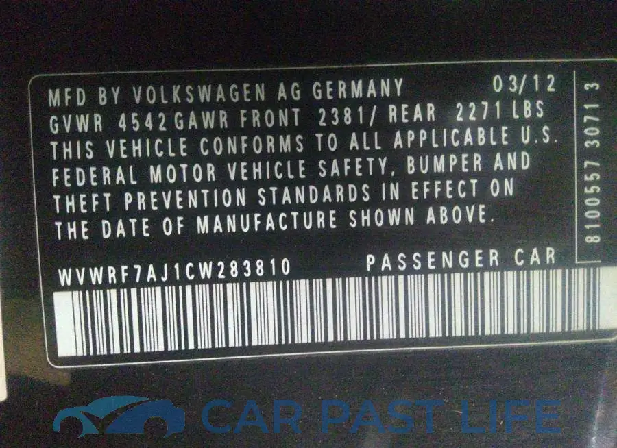 WVWRF7AJ1CW283810# 9