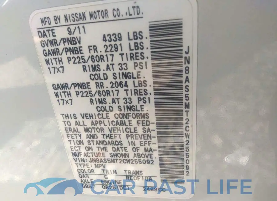 JN8AS5MT2CW255092# 9