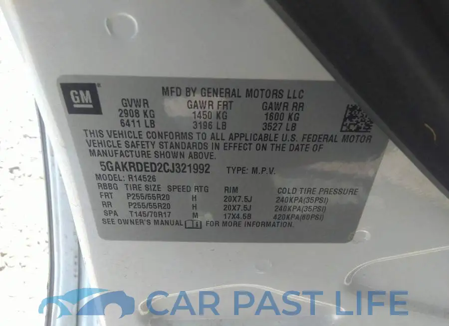5GAKRDED2CJ321992# 9