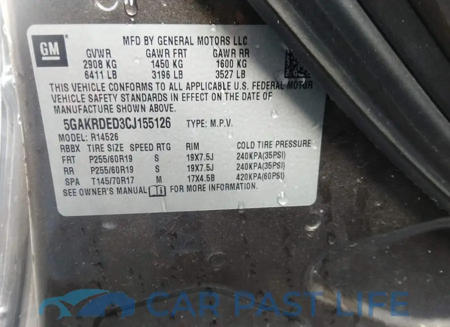 5GAKRDED3CJ155126# 9