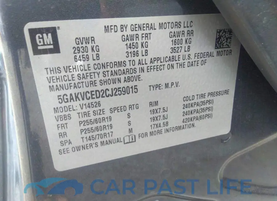 5GAKVCED2CJ259015# 9