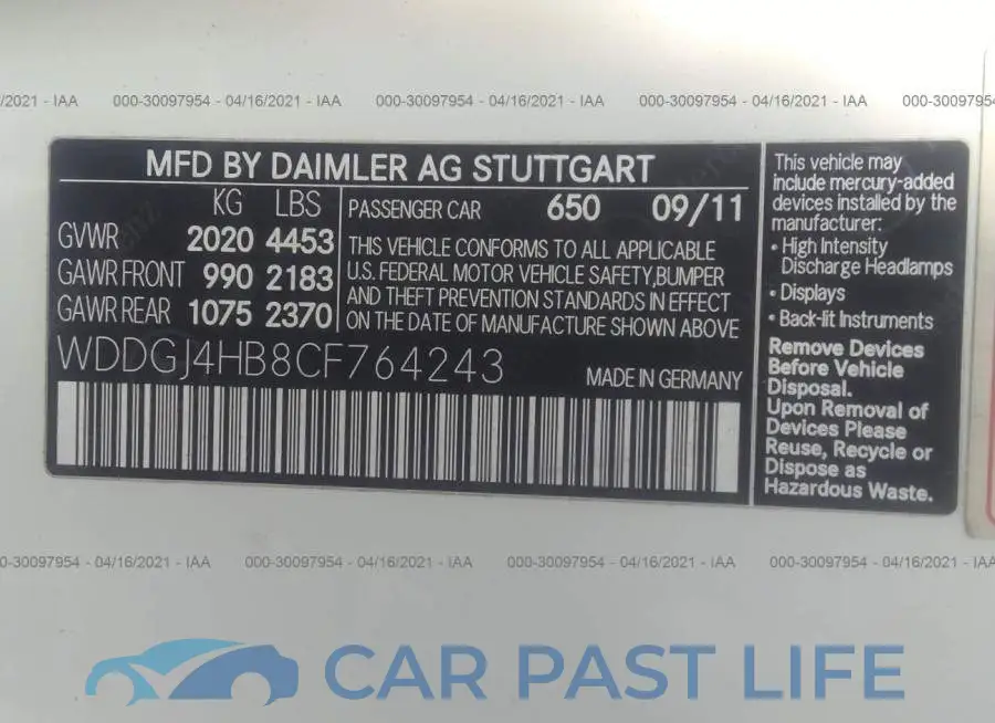 WDDGJ4HB8CF764243# 9