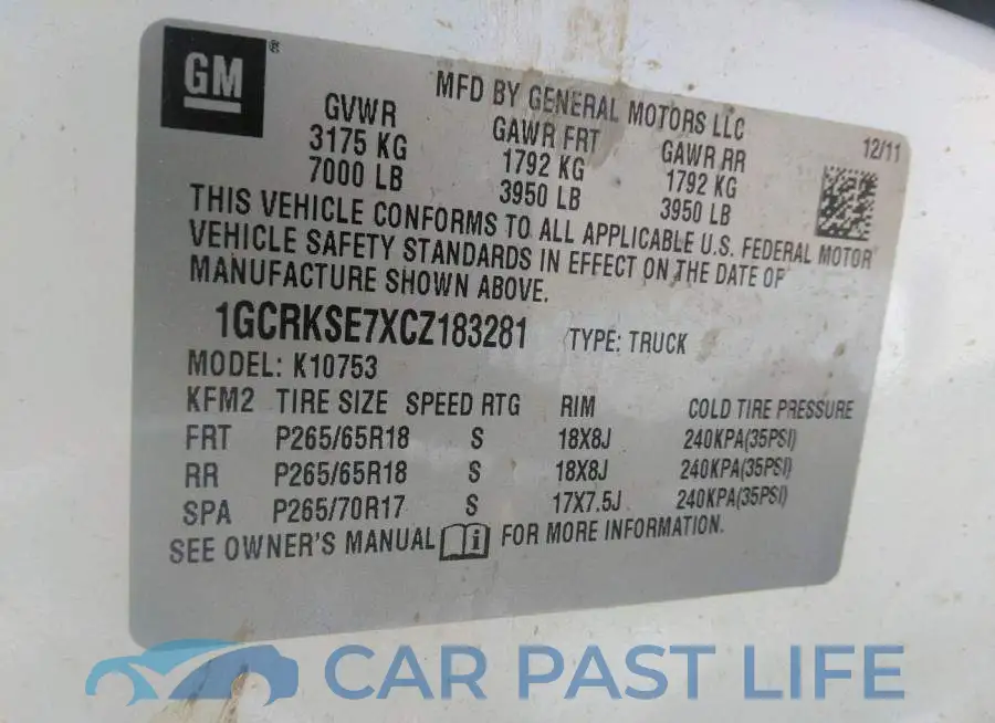 1GCRKSE7XCZ183281# 9