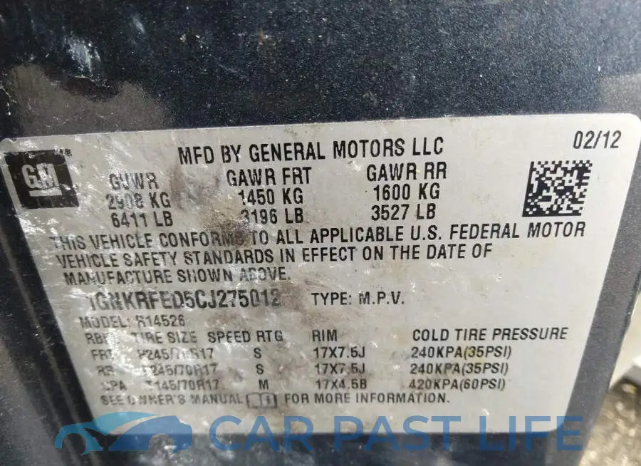 1GNKRFED5CJ275012# 9