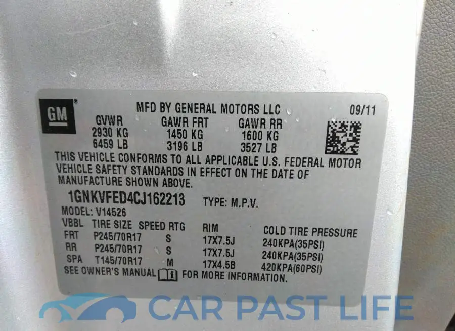 1GNKVFED4CJ162213# 9