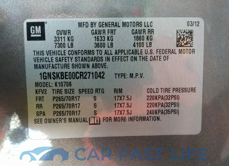 1GNSKBE00CR271042# 9