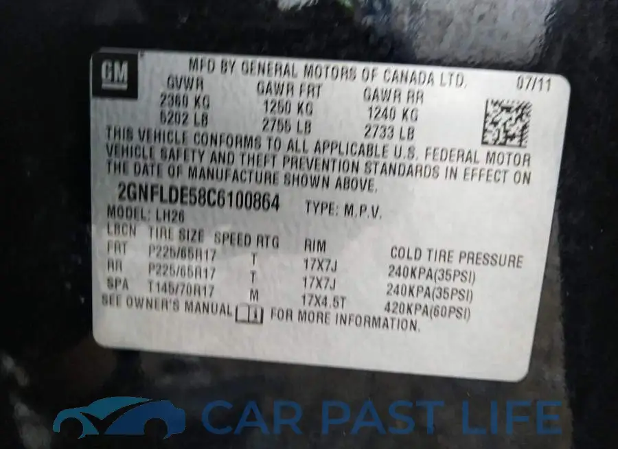 2GNFLDE58C6100864# 9