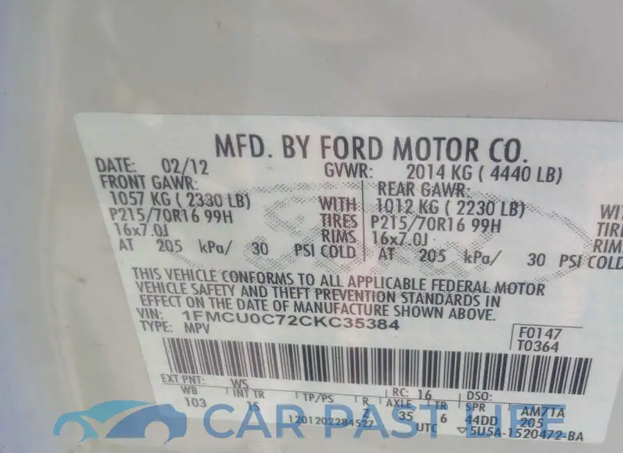 1FMCU0C72CKC35384# 9