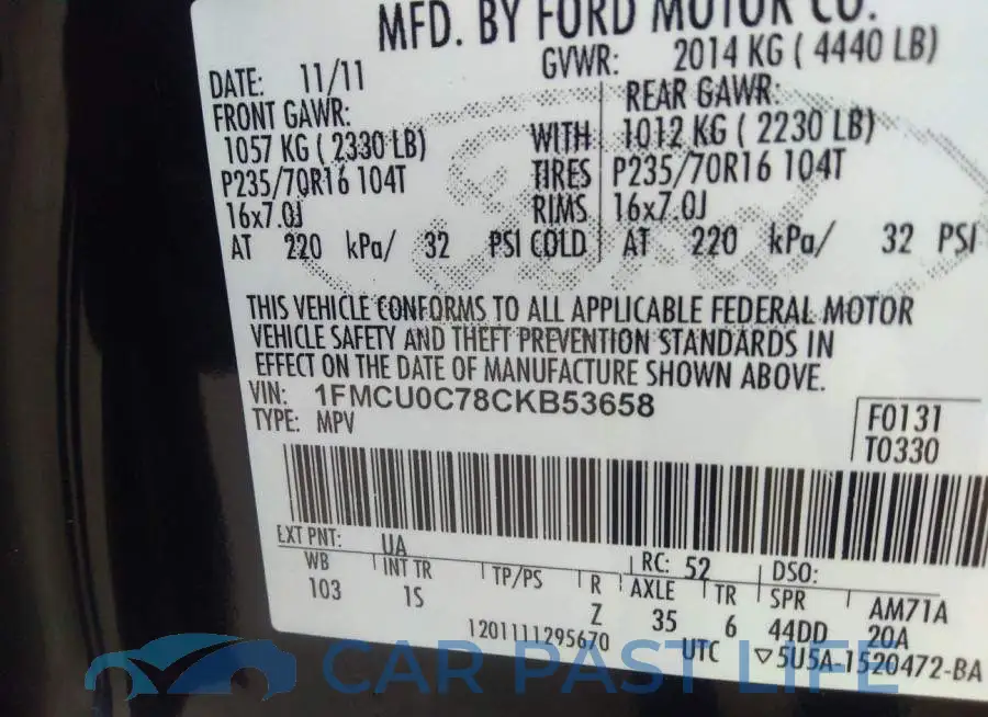 1FMCU0C78CKB53658# 9