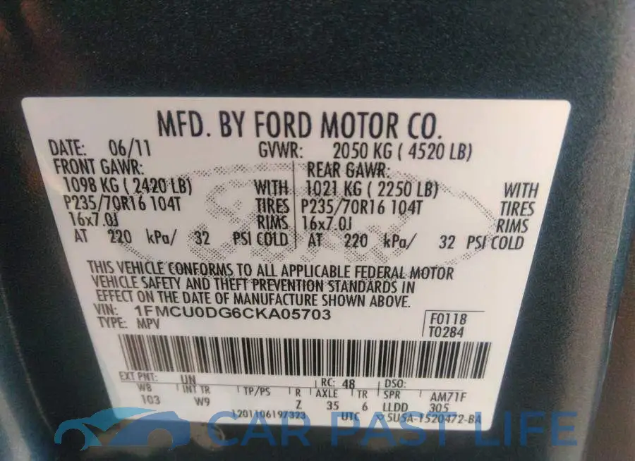 1FMCU0DG6CKA05703# 9