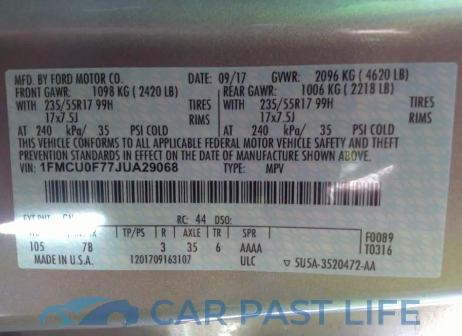 1FMCU0F77JUA29068# 9