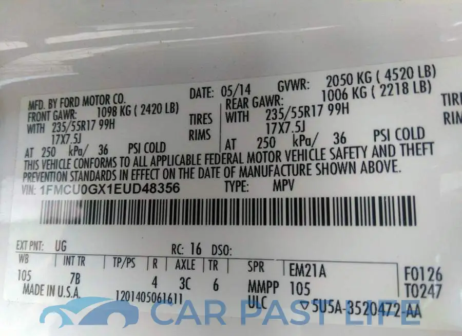 1FMCU0GX1EUD48356# 9