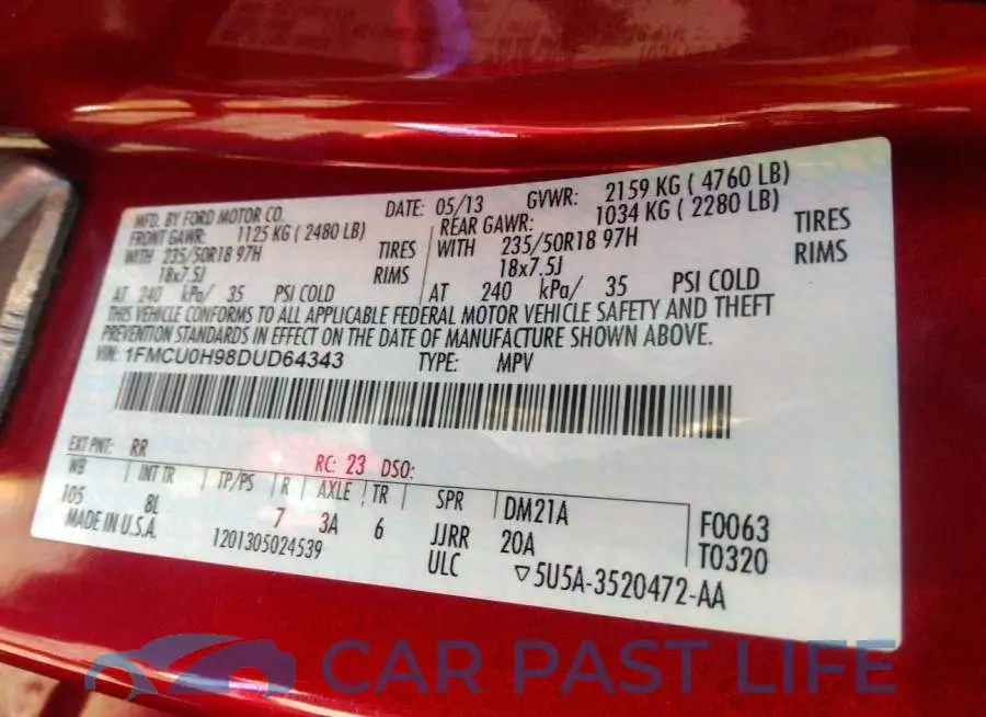 1FMCU0H98DUD64343# 9