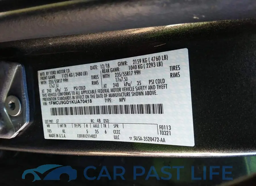 1FMCU9GD1KUA70418# 9