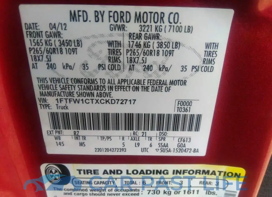 1FTFW1CTXCKD72717# 9