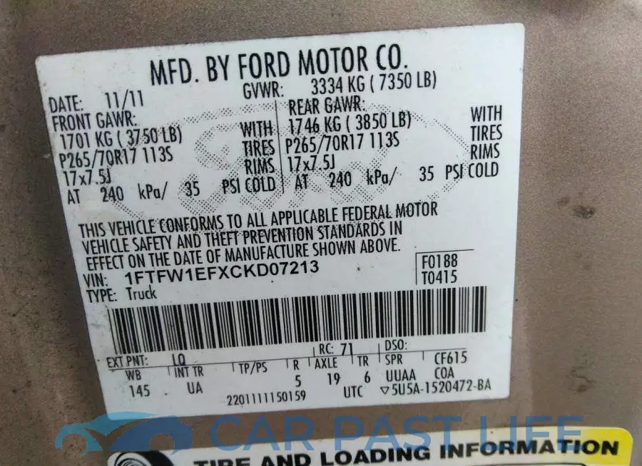 1FTFW1EFXCKD07213# 9