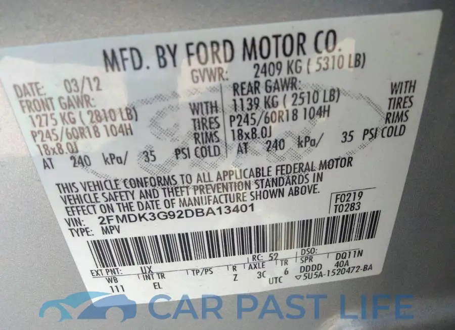 2FMDK3G92DBA13401# 9