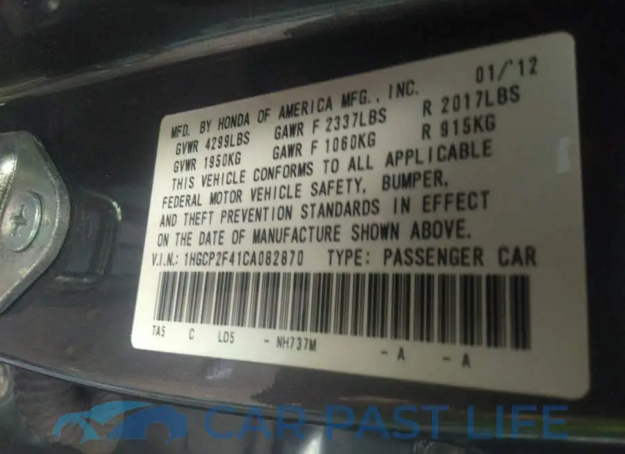 1HGCP2F41CA082870# 9