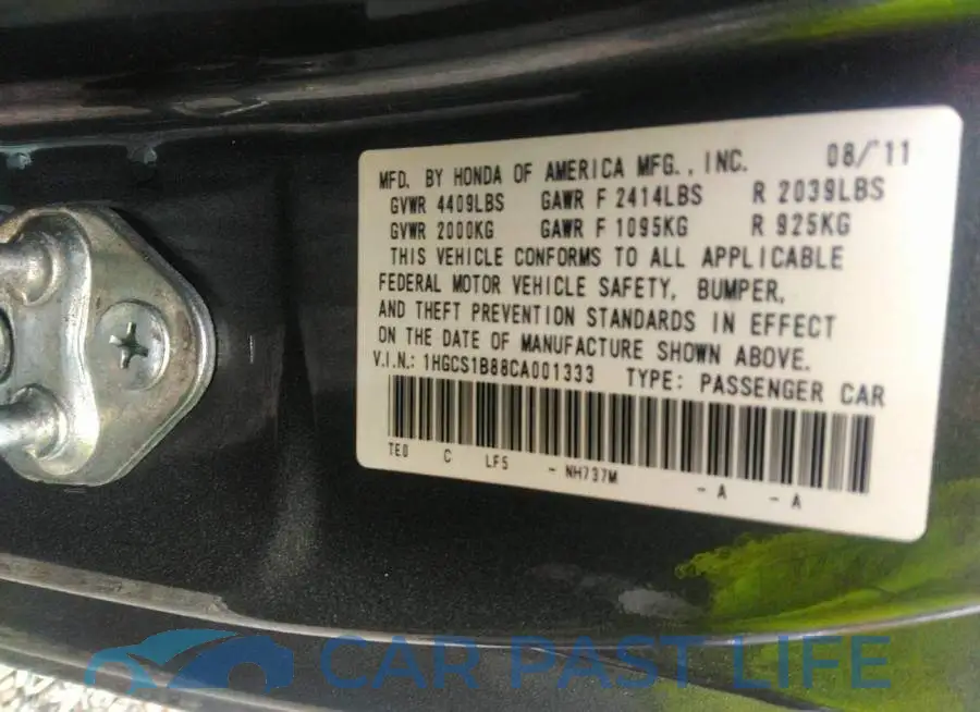 1HGCS1B88CA001333# 9