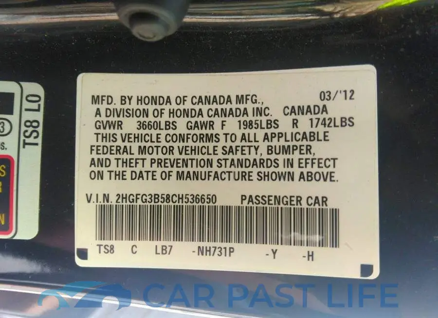 2HGFG3B58CH536650# 9