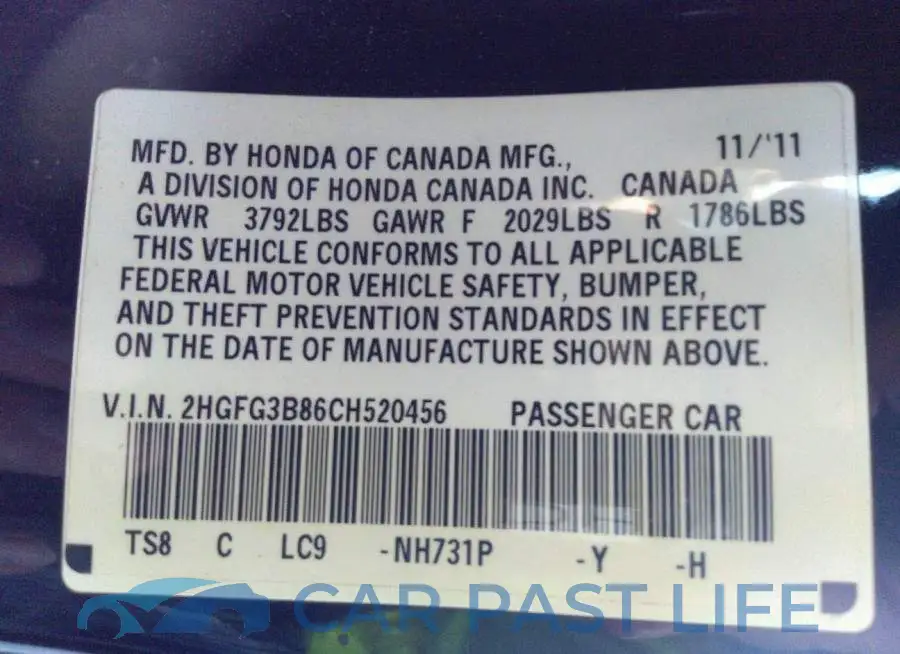 2HGFG3B86CH520456# 9