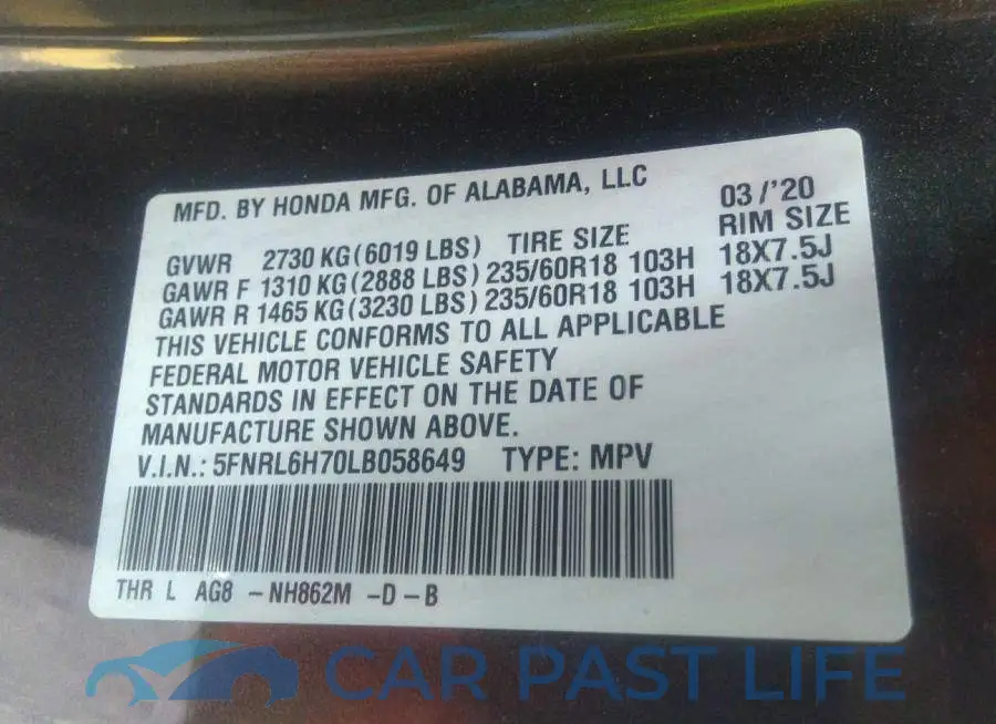 5FNRL6H70LB058649# 9