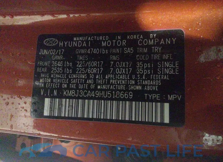 KM8J3CA49HU518669# 9