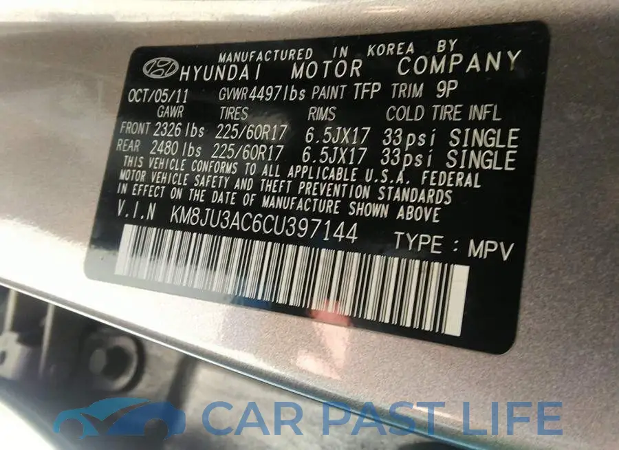 KM8JU3AC6CU397144# 9
