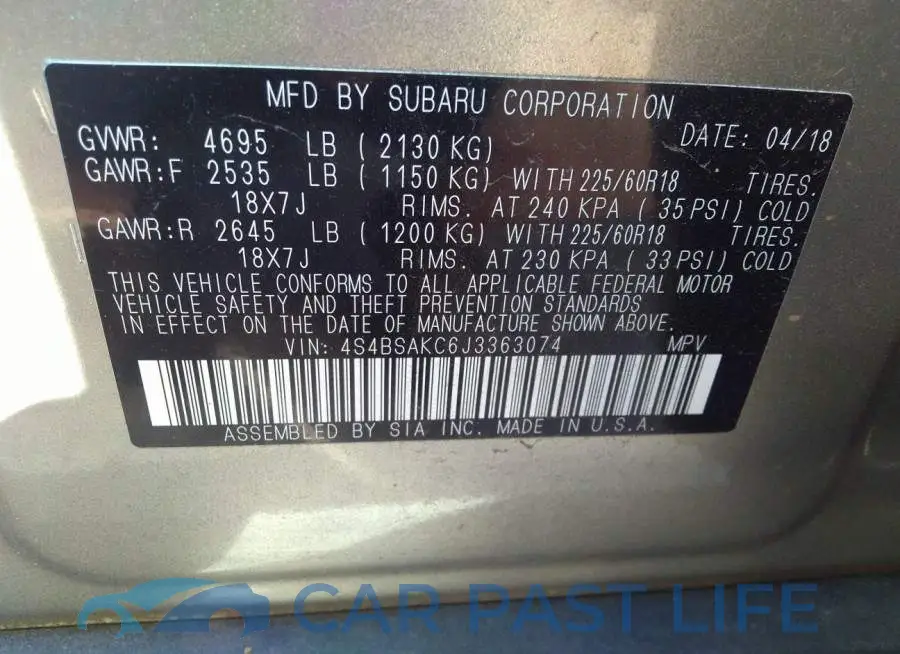 4S4BSAKC6J3363074# 9