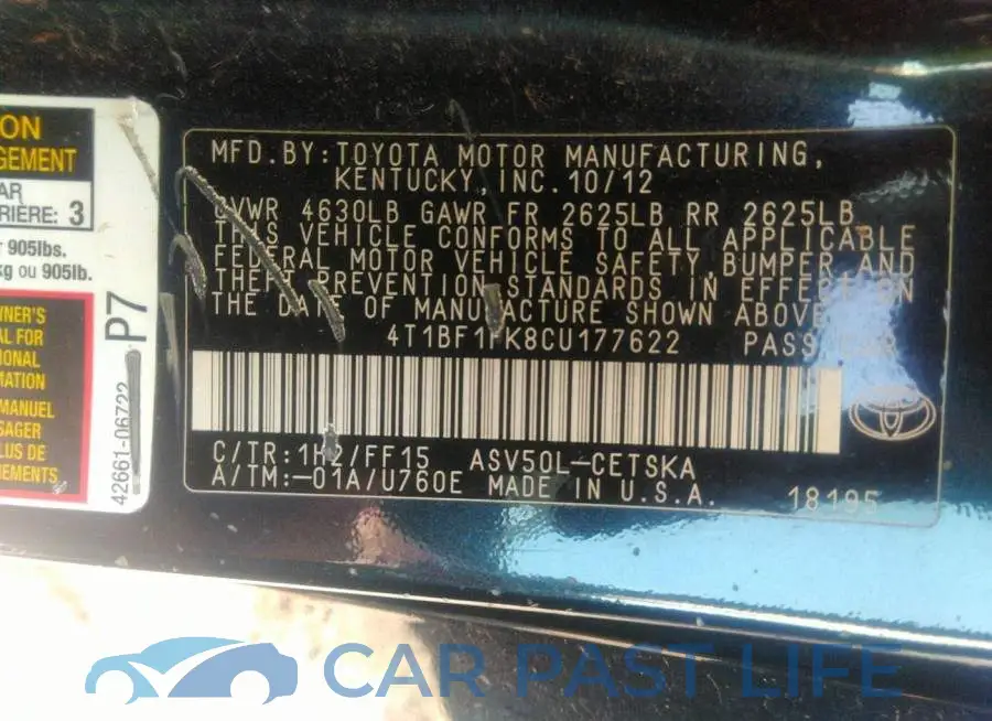 4T1BF1FK8CU177622# 9