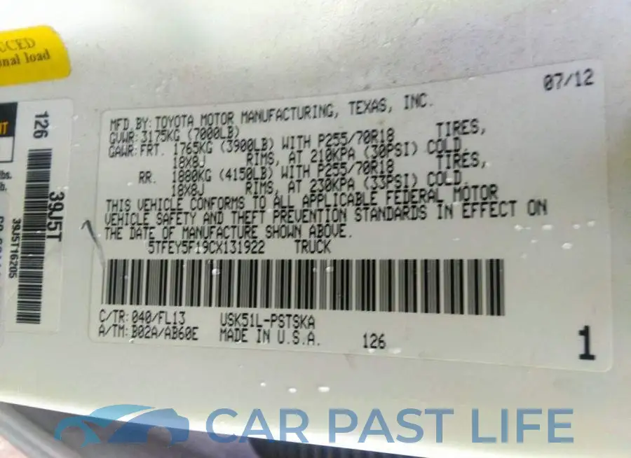5TFEY5F19CX131922# 9