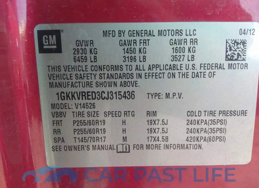 1GKKVRED3CJ315436# 9