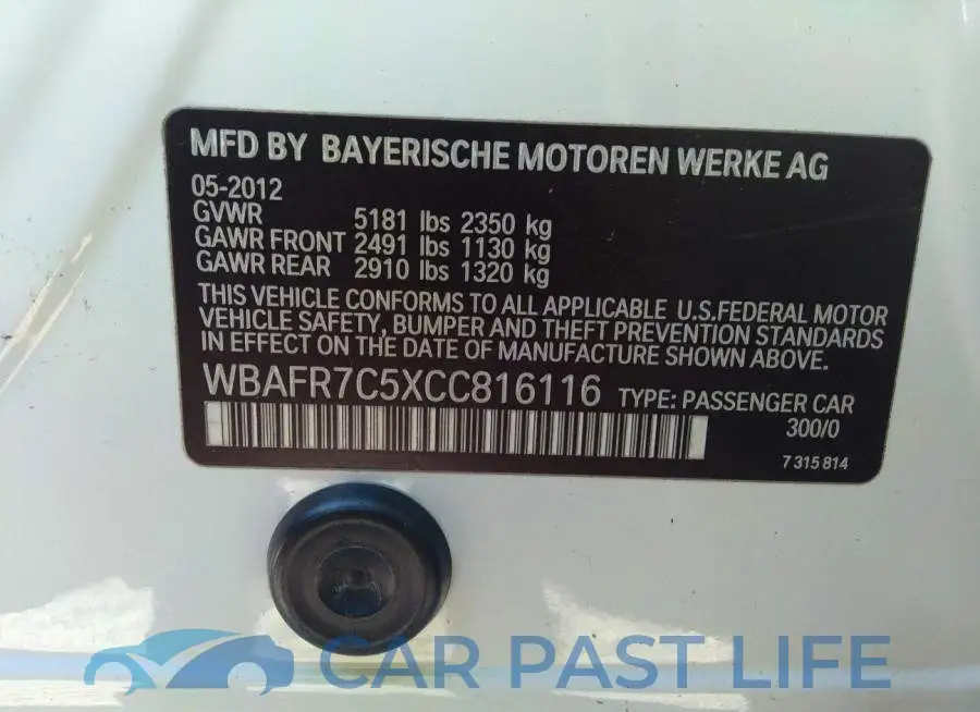 WBAFR7C5XCC816116# 9